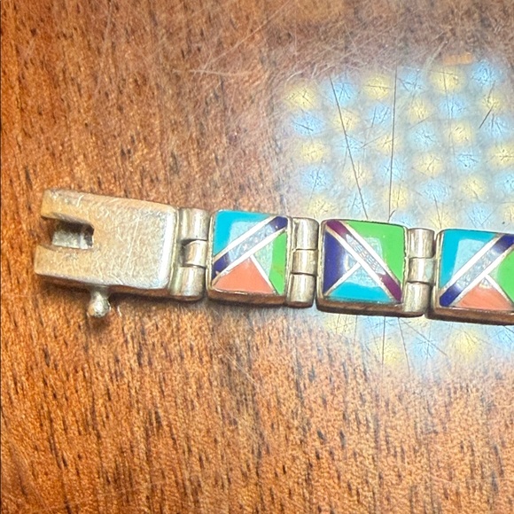 Sterling Silver Southwest Colorful Geometric Bracelet - Picture 4 of 6